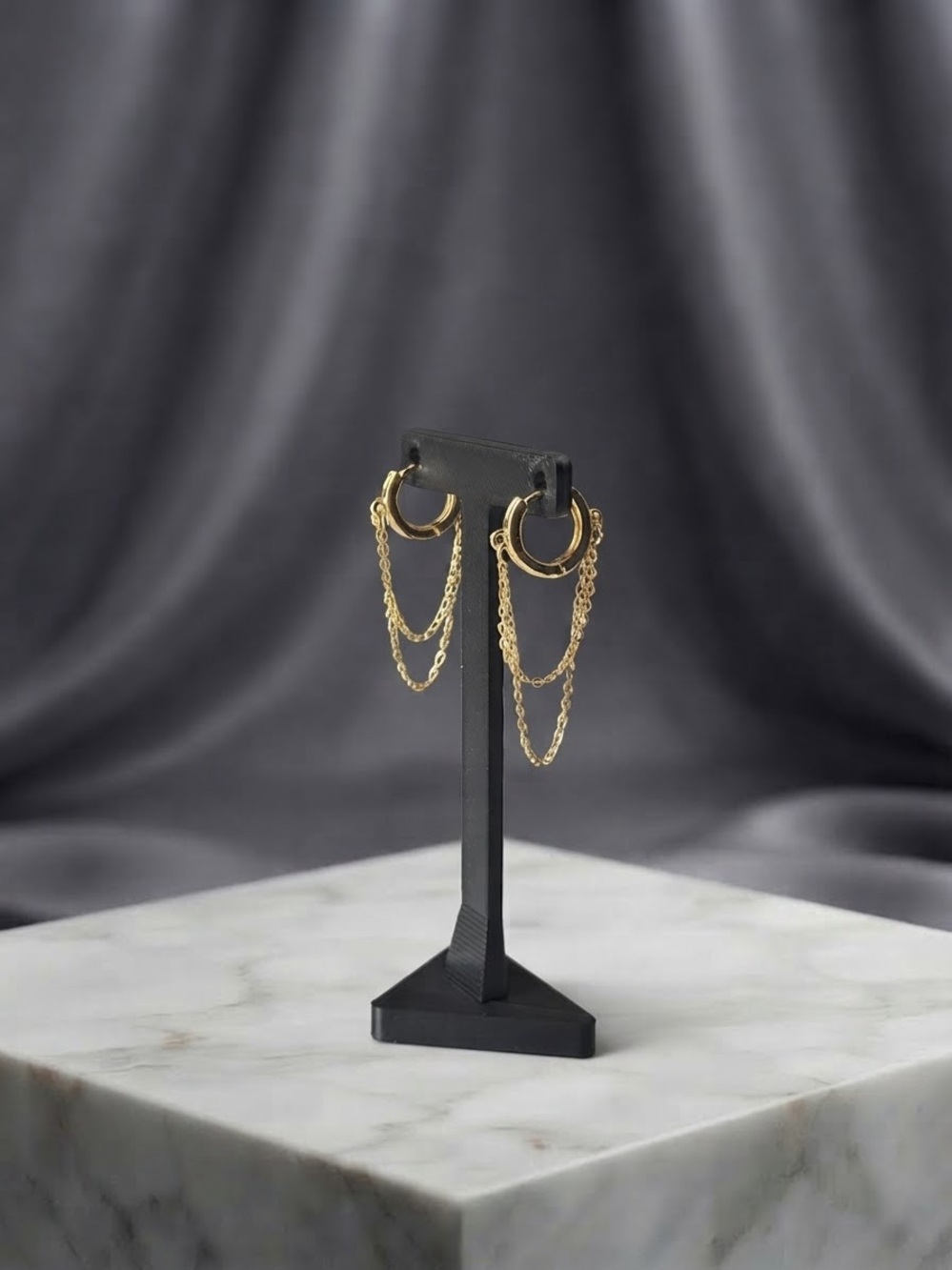 Small Gold Plated Huggie Hoop Earrings with Draping Chains